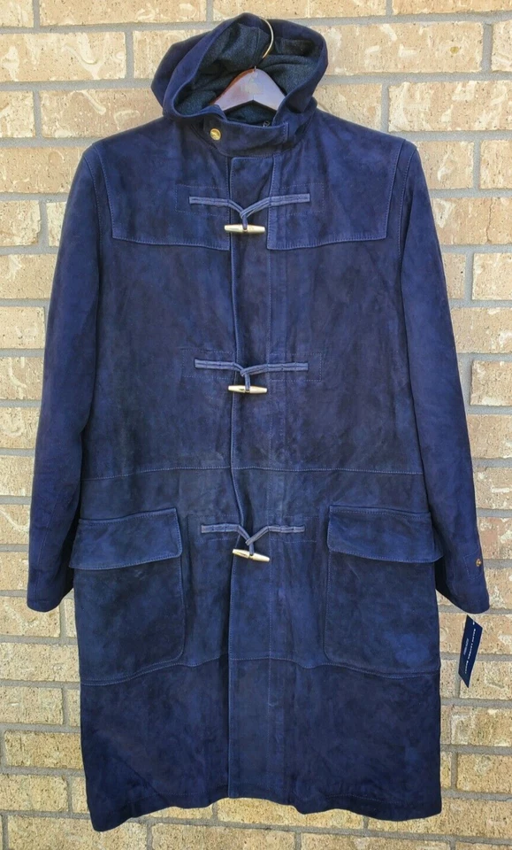 con etiquetas DE COLECCIÓN DEADSTOCK RALPH LAUREN DEPORTIVO CUERO SUDADERA CON CAPUCHA PALANCA AZUL MARINO TRENCH G1N Foto 4 de 4