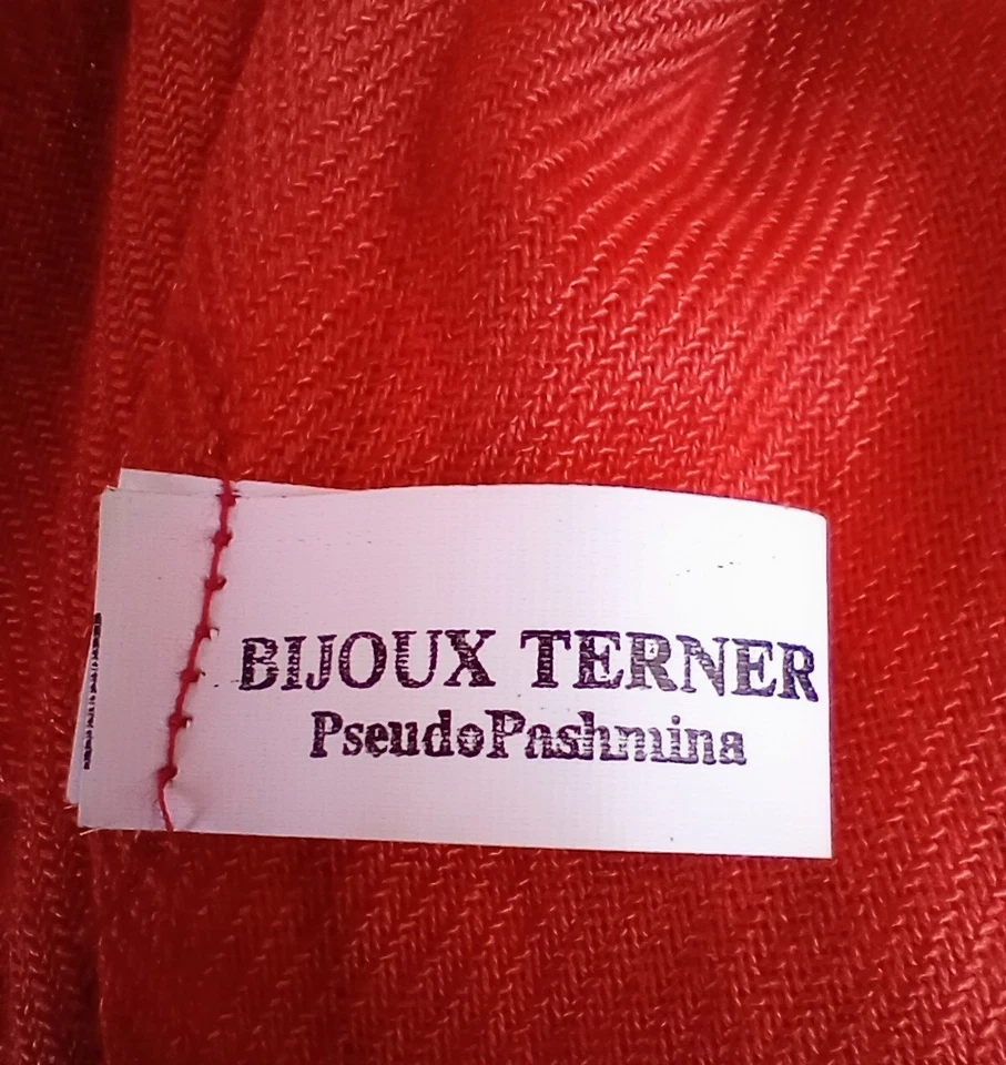 Red Orange Coral Pashmina Shawl Scarf Bijoux Terner Fringe 78x34" Skirt Turban - Image 3 of 4