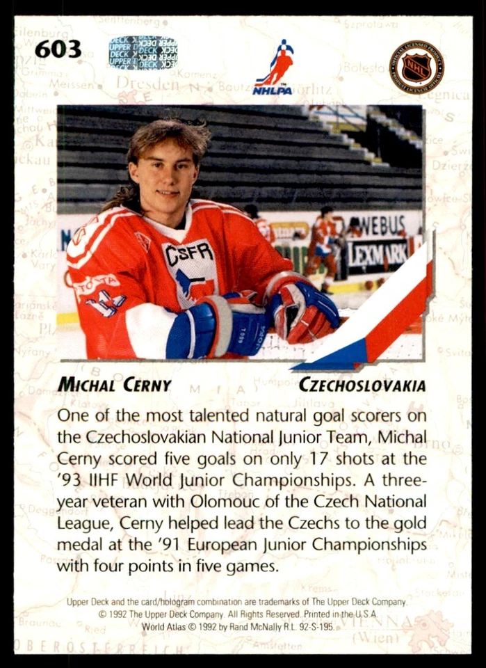 1992-93 UPPER DECK MICHAL CERNY. CZECHOSLOVAKIA #603 - Image 2 of 2
