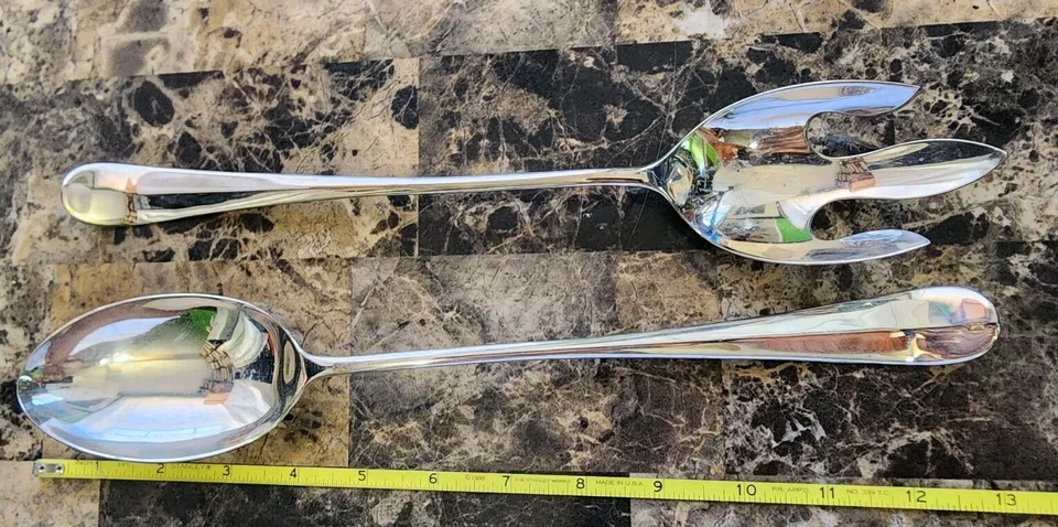 OLD GEORGIAN STYLE SILVERPLATED LARGE SALAD 🥗 SERVING & TOSS FORK & SPOON SET  - Image 4 of 4