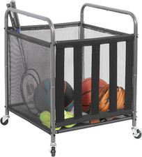 Ball Storage Bin Rolling Sports Ball Cart, Metal Garage Organizer Sport Rack, Ba