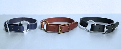 LAUREN RALPH LAUREN O-RING CALF-LEATHER 1'' BESPOKE DOG COLLAR : BLK, NAVY, BROWN