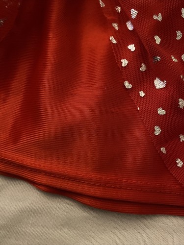 Kids Red Skirt With Metallic Colored Hearts On Tulle Overlay Size L 10/12 - Picture 6 of 6
