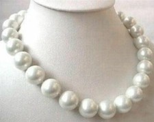 Beauty 16mm AAA white south sea shell pearl round beads necklace 18 Inches