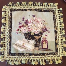 Aubusson Style Needlepoint Pillow Cover Rose Bird Floral Petit Point Victorian