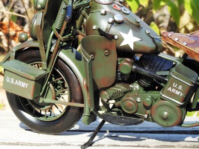 Handmade Tinplate Motorcycle Model - 1942 Harley Davidson WLA