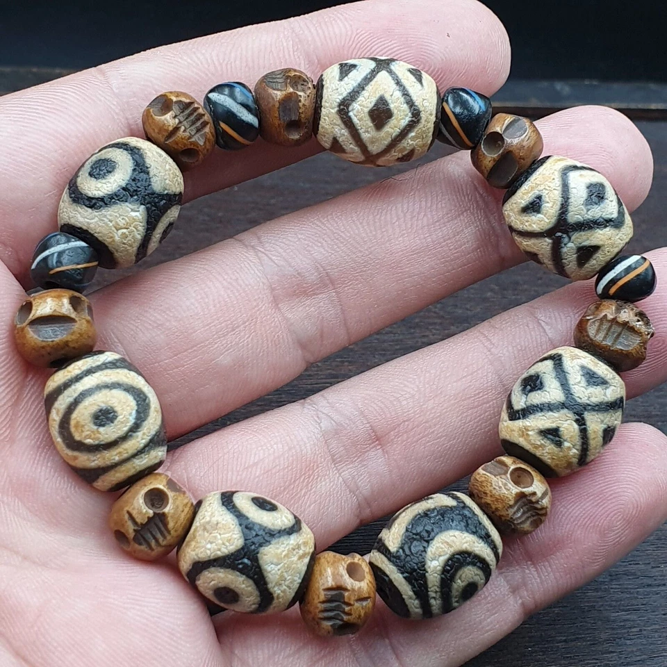 Pulsera muy rara tibetana dzi abalorio antiguo amuleto ojos de ágata patrón Tíbet gzi Foto 2 de 4