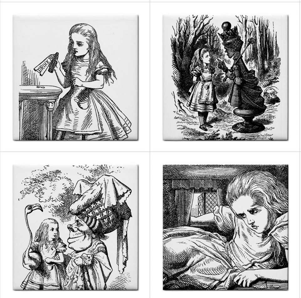 Набор керамических плиток Alice In Wonderland черно-белый фартук 16 плиток - Изображение 3 из 4