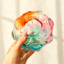 Stunning Rainbow Sommerso Japanese Fantasy Glass Ashtray by Sanyu Glassworks