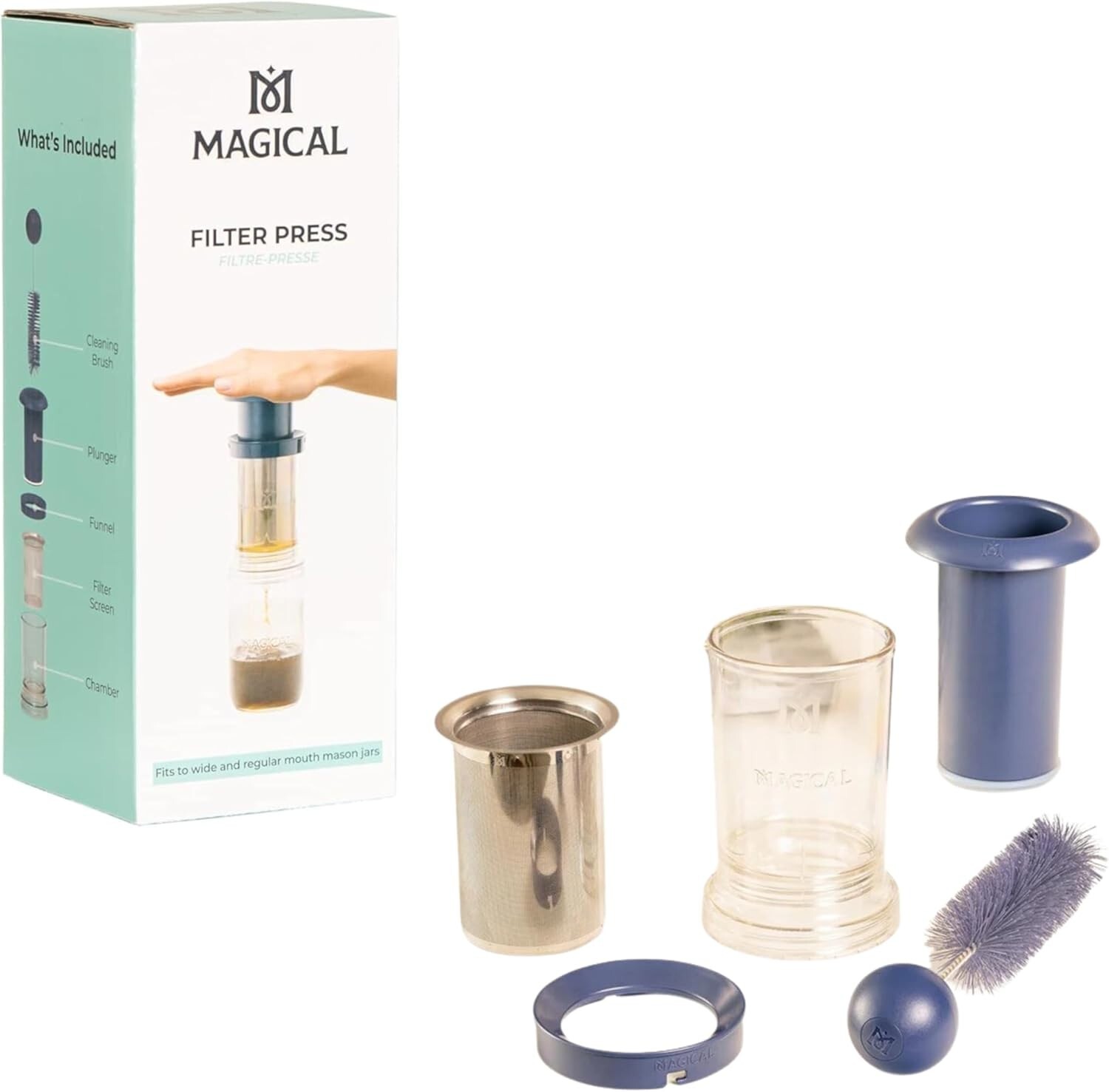 Universal Mason Jar Infusion Filter Kit with Cleaning Brush & Plunger Included