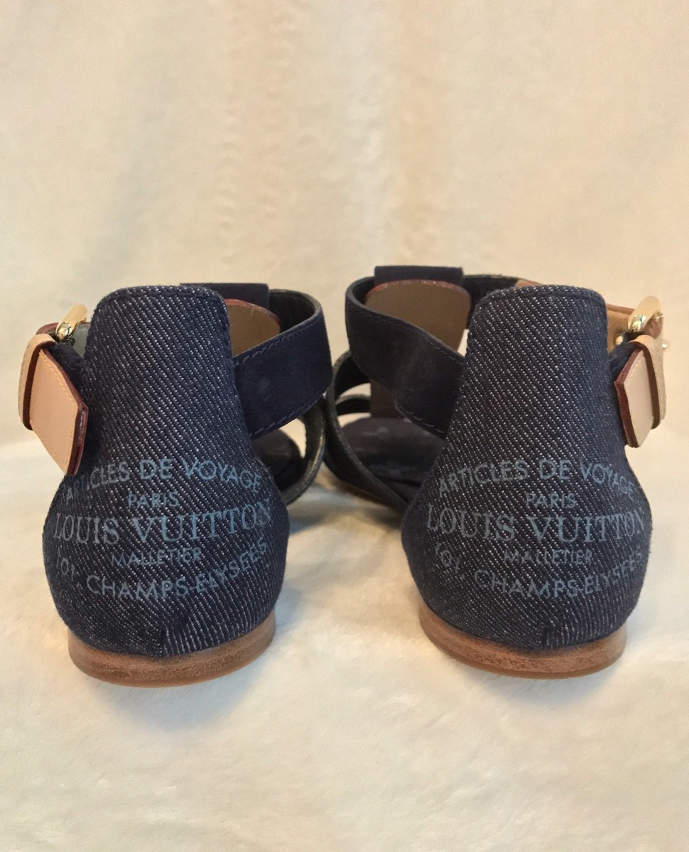 NEW Louis Vuitton Blue Suede Denim Sandals Shoes 37, 7, 7.5