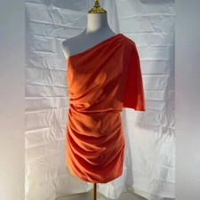 DO+BE Orange One Shoulder Asymmetrical Ruched Dress