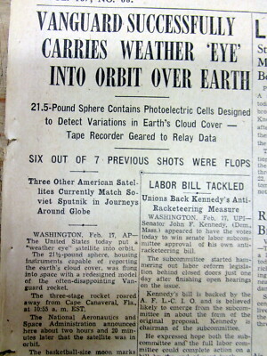 1959 newspaper - 1st US WEATHER SATELLITE LAUNCHED into orbit by VANGUARD ROCKET