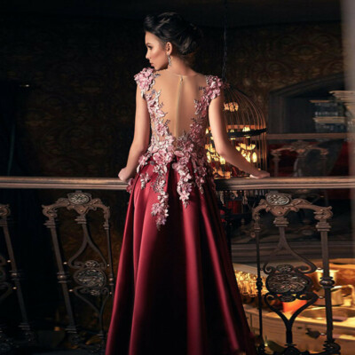 sheer maroon dress Burgundy Lace Satin Sheer Sexy Evening Party Prom Dress Pageant Celebrity  Gown