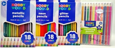 Hobby World Metallic, Neon, Glitzer & Pastell Farbstifte 18er & 30er Set