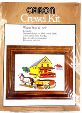 Stitchery Kit Vintage 1977 Caron Crewel Embroidery WAGON STOP Stamped Fabric