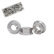 M6-1.0mm Flange Nuts, 50 Pack, 304 Stainless Steel Hex Lock Nuts M6x1mm, 50 pcs