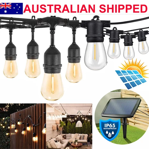 Solar-Powered Warm White String Lights 48ft Outdoor LED Ambience Lighting