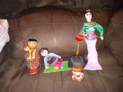 4 Asian Dolls Chinese Handmade Silk Various Splendid China Japanese
