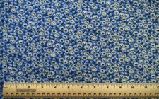 1/4 yard cotton White Daisy Like flowers with green or yellow centers on blue
