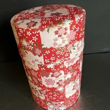 Tea Canister Storage Jar Made Japan Asian Empty Red White Floral Clean Cylinder
