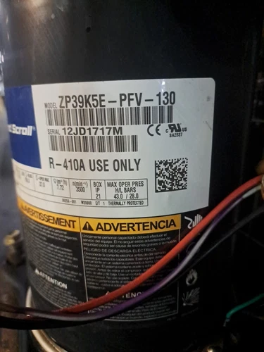Copeland 3.5 Ton Scroll Compressor ZP39K5E-PFV-130 208/230V R-410A  used (SOAT11