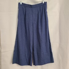 Banana Republic Factory Sz L Cross Blue Herringbone Linen Blend Wide Leg Pant