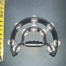 Black Half-Moon Handheld Tambourine, Double-Row Metal Jingles Plastic/Metal