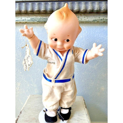VTG Jesco Kewpie Doll 1987 Baseball Outfit Jersey & Blue w/ Stand & Original Tag