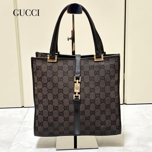 Authentic GUCCI Jackie GG Canvas Leather Handbag Brown 24cm x 22cm x 6cm