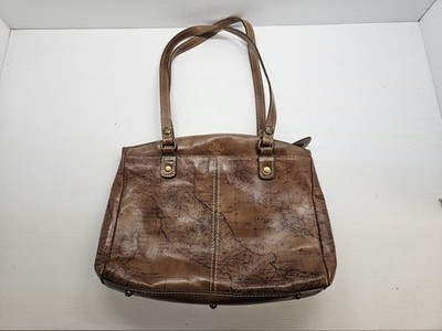 Patricia Nash Signature Map Print Poppy Tote Bag Italian Leather Brown Riot Rust