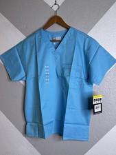 NEW Wonder Wink WonderWork Nurse Scrub Top Blue V-Neck Short Sleeve Size Small