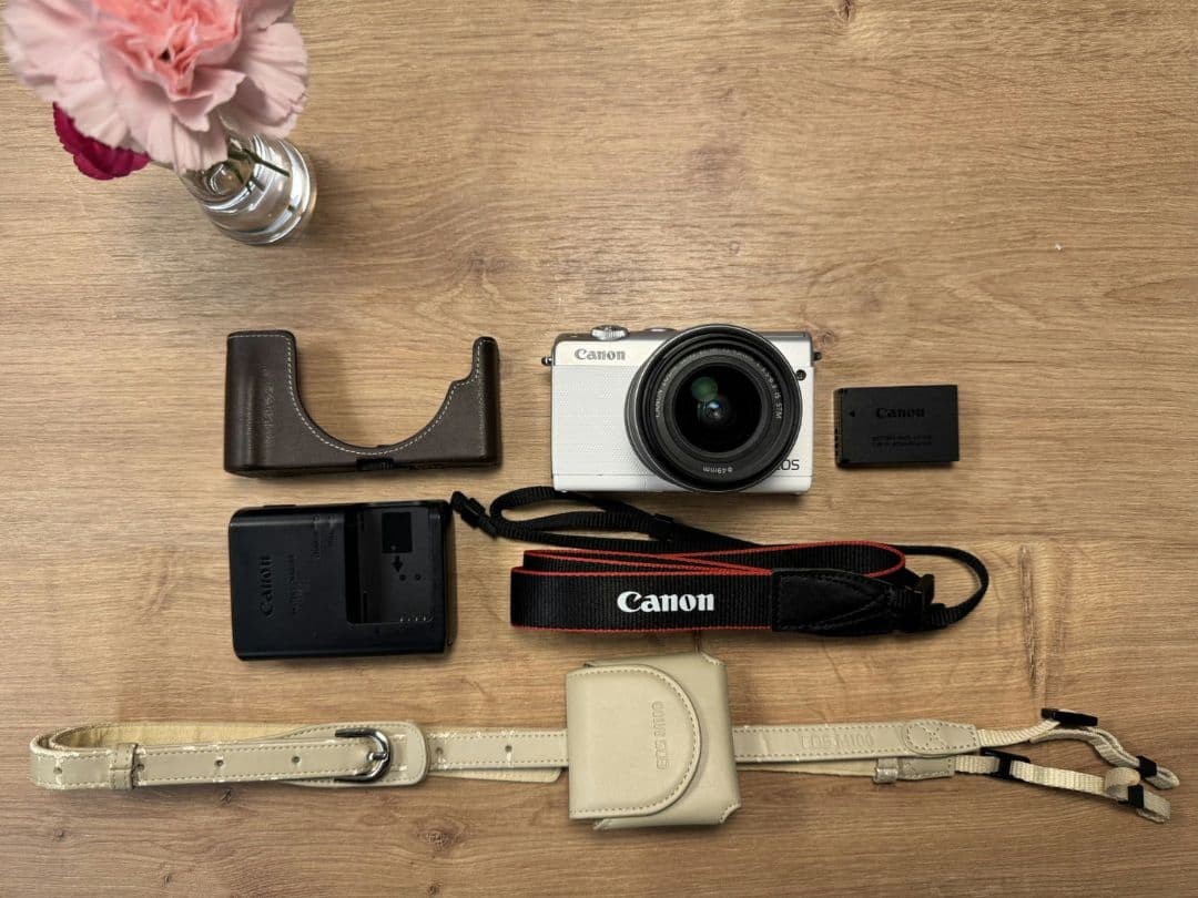 Canon EOS M100 Compact Mirrorless Camera with Leather Cover Set