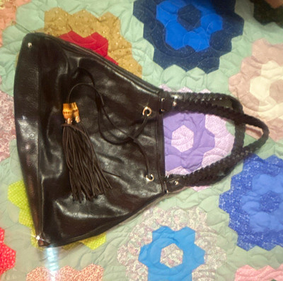 Vintage Gucci Medium Brown GG Embossed Shoulder Bag Drawstring Tassel