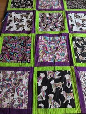 Handmade Patchwork Quilt 46x47 Purple Green Dogs Paisley Block Border Quilt Handmade Patchwork Quilt 46x47 Purple Green Dogs Paisley Block Border Quilt