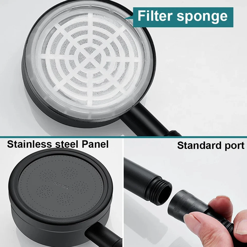 Edelstahl Duschkopf Hochdruck Set Handbrause Silber Schwarz Varianten - Bild 4 von 4