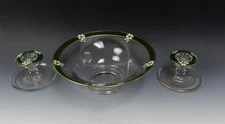 Indiana Glass Co Enamel Hand Painted Vegetable Serving Bowl w/ Candle Holders