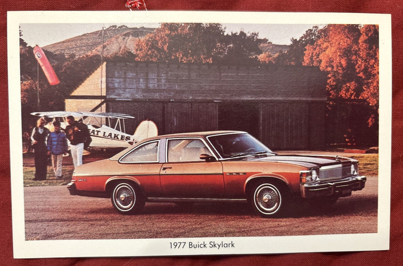 Vintage 1977 Buick skylark Pontiac dealership postcard St. Johns Michigan