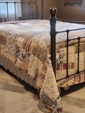 Large Vtg. Hand Quilted King Quilt 94"x110 Florals, Cottagecore ,farmhouse