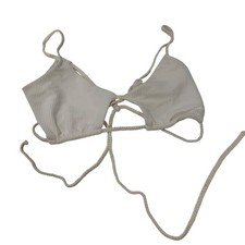 Frankies Bikinis Cream Ribbed Braided Rope Triangle Bikini Top Small Made in USA