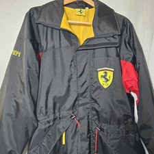 VTG Ferrari 95 Racing Jacket Parka Large Black Formula One Embroidered Quilted