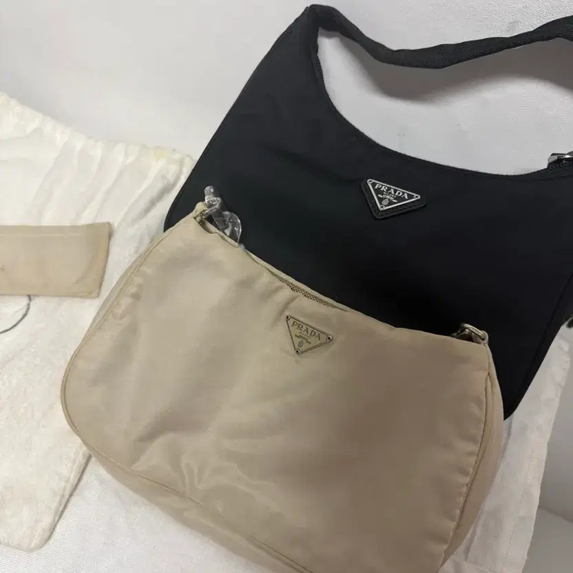 Prada Nylon Hobo Bag in Beige, Vintage with Chain Strap