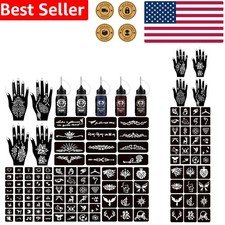 Henna Tattoo Kit 5 Cones 96 Stencils DIY Art Party Temporary Supplies