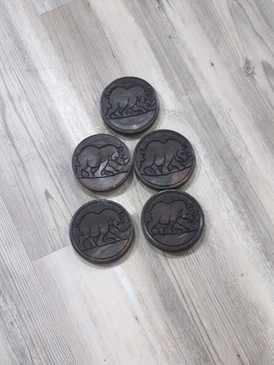 Coaster Set Hand Carved Wooden Africa 5 piece Beautiful Boho