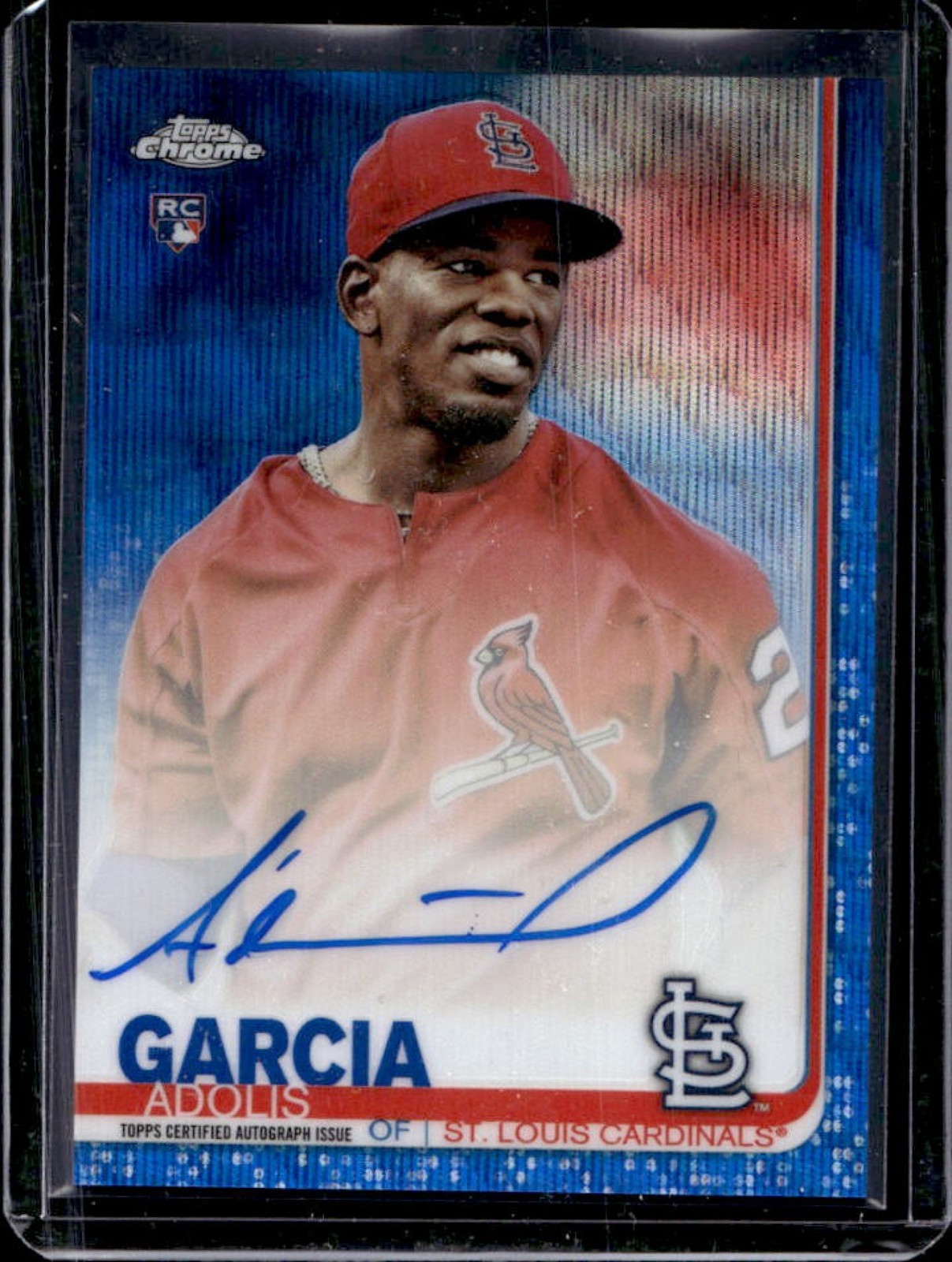 2019 Topps Chrome Adolis Garcia Rookie Auto RC Blue Wave Refractor #37/150