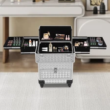 Rolling Nail Case Wheeled Manicure Makeup Train Box Storage Case Organizer
