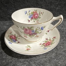 Crown Staffordshire Bone China Floral Tea Cup  Saucer Set w/ Handle England