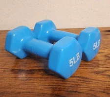 5lb Pair of Vinyl Rubber Hexagon Dumbbells - Dumbbells Set of 2 Hand Weights