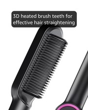 TYMO Ring Straightening Brush 2-in-1 Heated Comb/Flat Iron, Black/Pink, Lite
