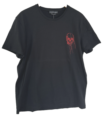 Rare Alexander McQueen Black T-Shirt with Red Embroidered Skull